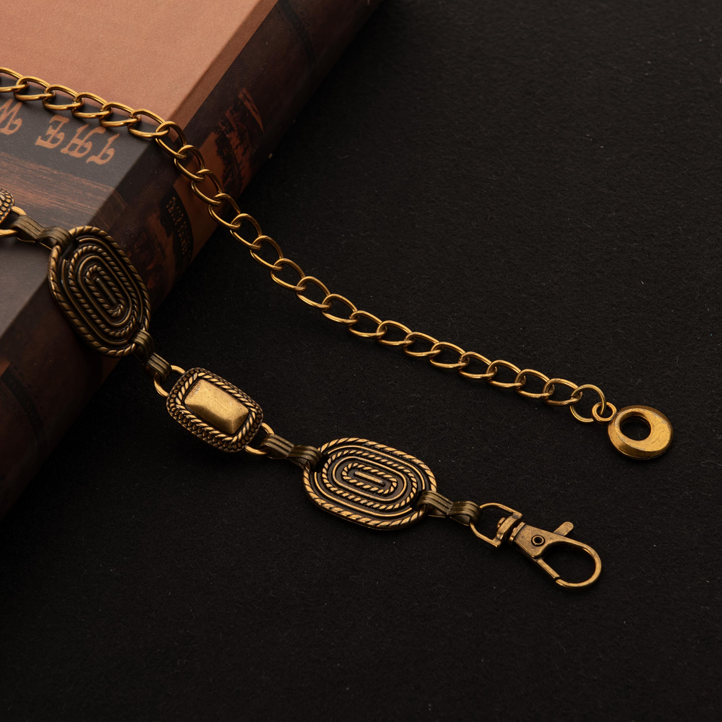 Boho Style Metal Waist Belt with Intricate Patterns Alloy Buckle
